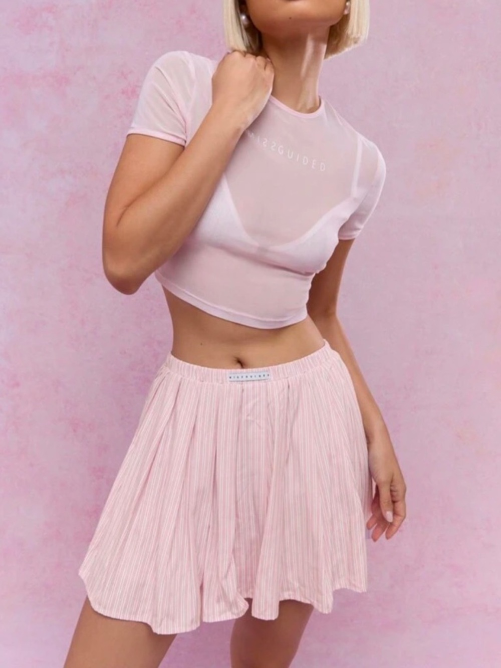 Pink Striped Mini Skirt - Flared Summer Skirt